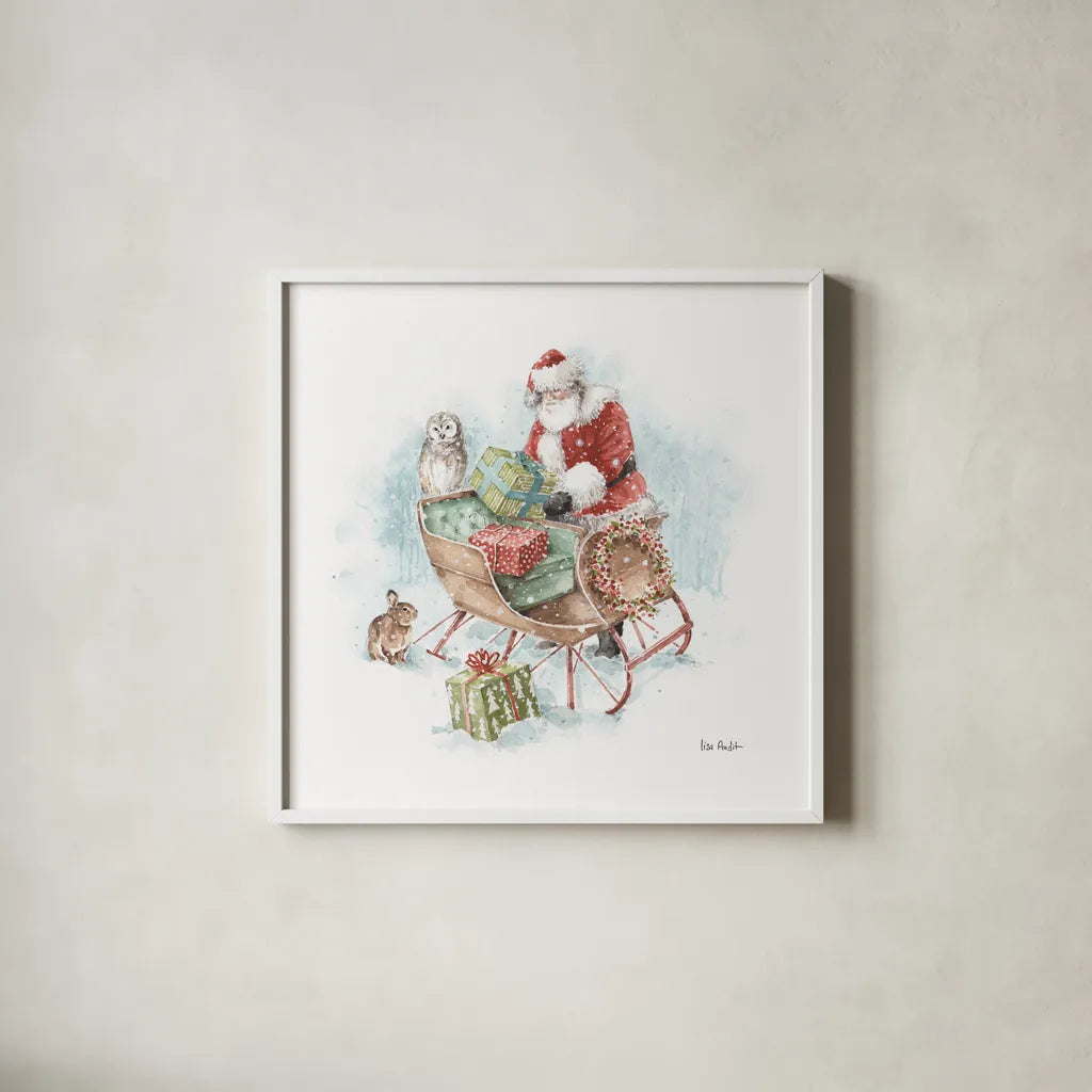 Magical Holidays II by Lisa Audit. Shown in a crisp white glass frame for a clean and minimalist style. Available as an archival giclee rolled canvas, fine art paper, or poster print. SKU 54762a.