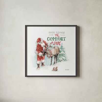 Magical Holidays III Comfort and Joy by Lisa Audit. Shown in a sleek black glass frame for a contemporary gallery look. Available as an archival giclee rolled canvas, fine art paper, or poster print. SKU 58375a.