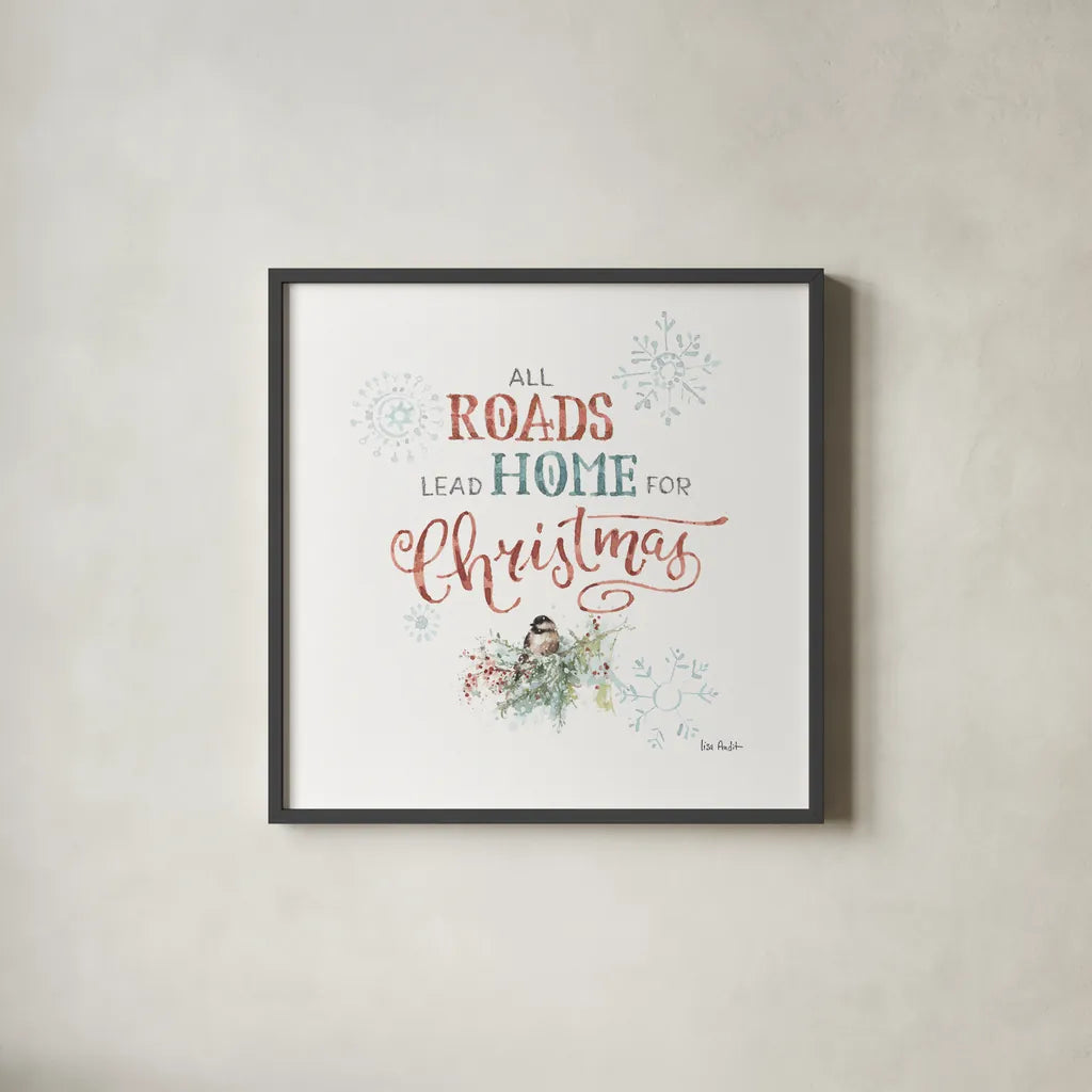 Magical Holidays IX by Lisa Audit. Shown in a sleek black glass frame for a contemporary gallery look. Available as an archival giclee rolled canvas, fine art paper, or poster print. SKU 54769a.