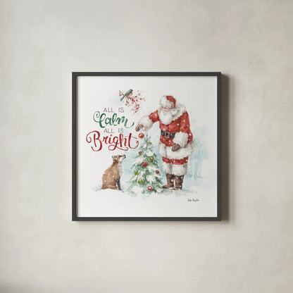 Magical Holidays V All is Calm by Lisa Audit. Shown in a sleek black glass frame for a contemporary gallery look. Available as an archival giclee rolled canvas, fine art paper, or poster print. SKU 58376a.