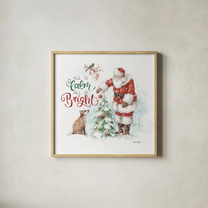 Magical Holidays V All is Calm by Lisa Audit. Shown in a natural wood glass frame for a timeless modern aesthetic. Available as an archival giclee rolled canvas, fine art paper, or poster print. SKU 58376a.