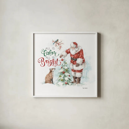 Magical Holidays V All is Calm by Lisa Audit. Shown in a crisp white glass frame for a clean and minimalist style. Available as an archival giclee rolled canvas, fine art paper, or poster print. SKU 58376a.