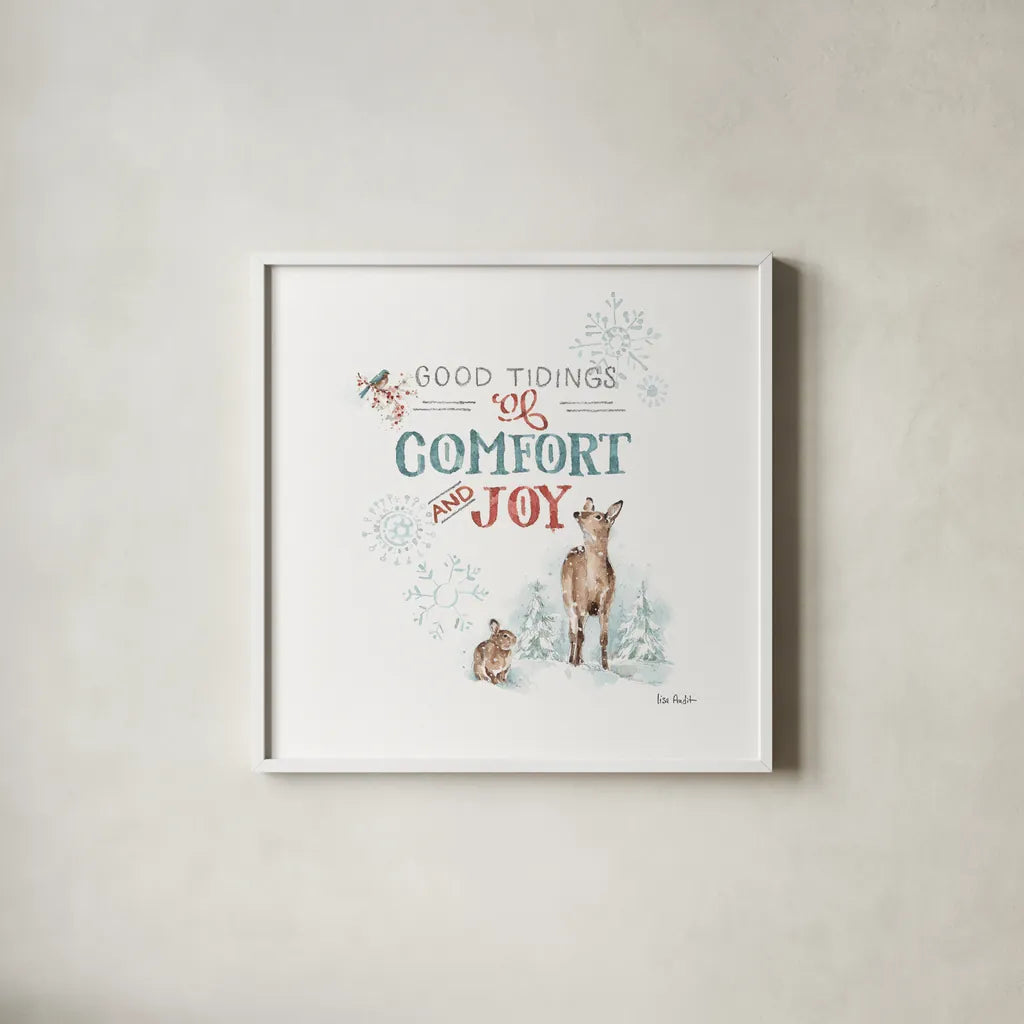 Magical Holidays VII by Lisa Audit. Shown in a crisp white glass frame for a clean and minimalist style. Available as an archival giclee rolled canvas, fine art paper, or poster print. SKU 54767a.