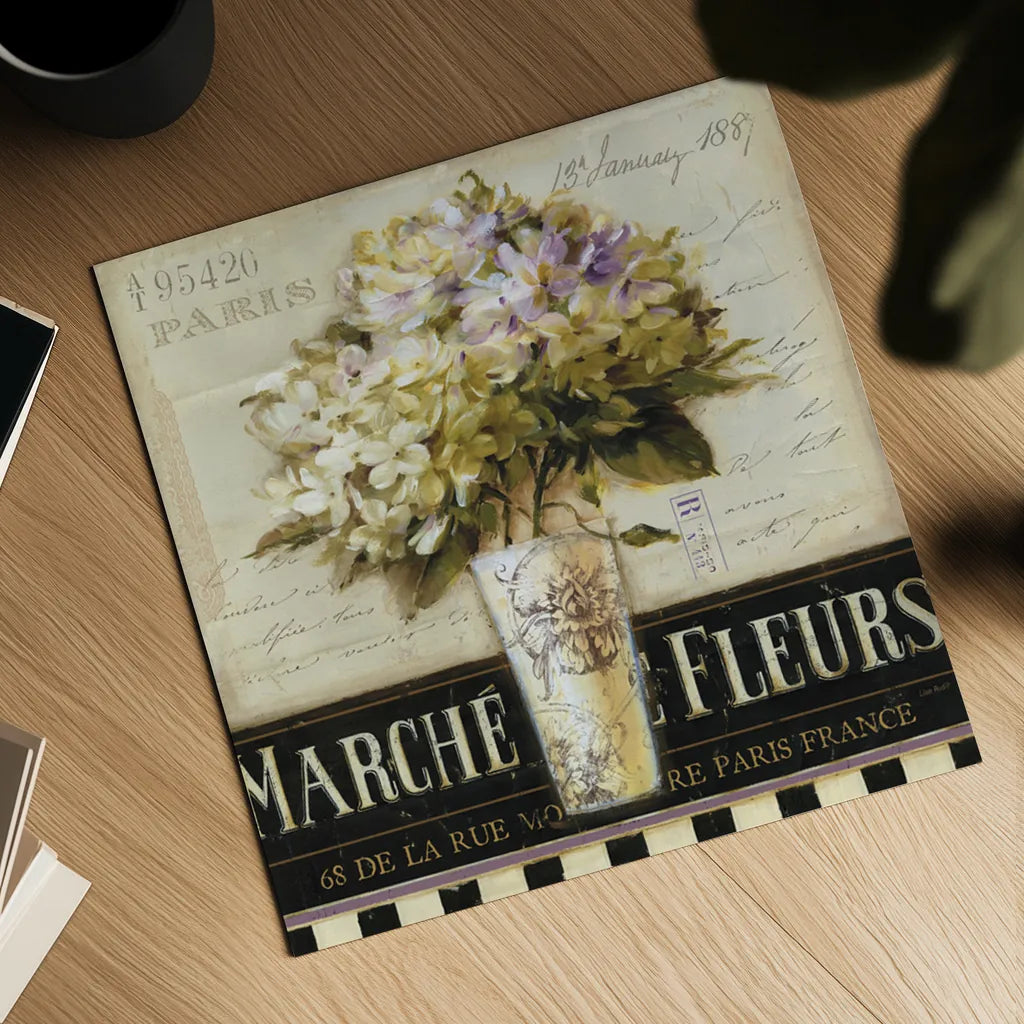 Marche de Fleurs by Lisa Audit. Shown as a detailed flat fine art print, highlighting archival giclee quality. Available as an archival giclee rolled canvas, fine art paper, or poster print. SKU 3199a.