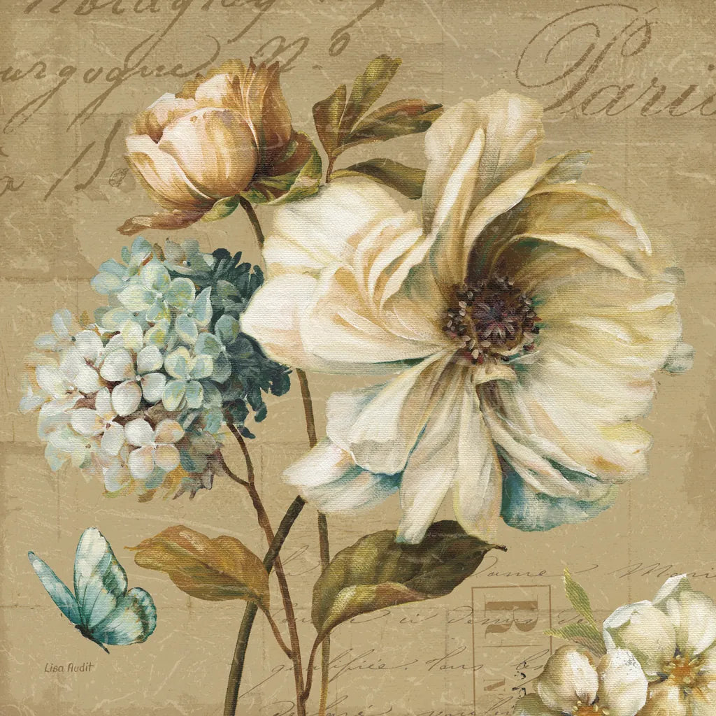 Marche de Fleurs Blue II by Lisa Audit. SKU 9480a. Archival Giclee Fine art print for wall decor.