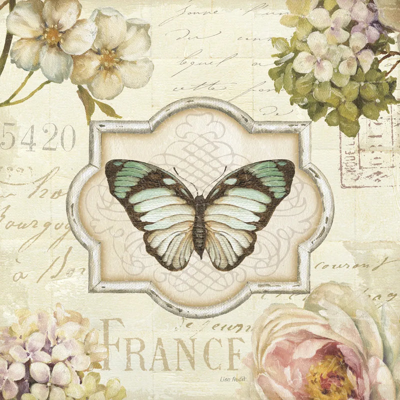 Marche de Fleurs Butterfly Bliss II by Lisa Audit. SKU 104477a. Archival Giclee Fine art print for wall decor.