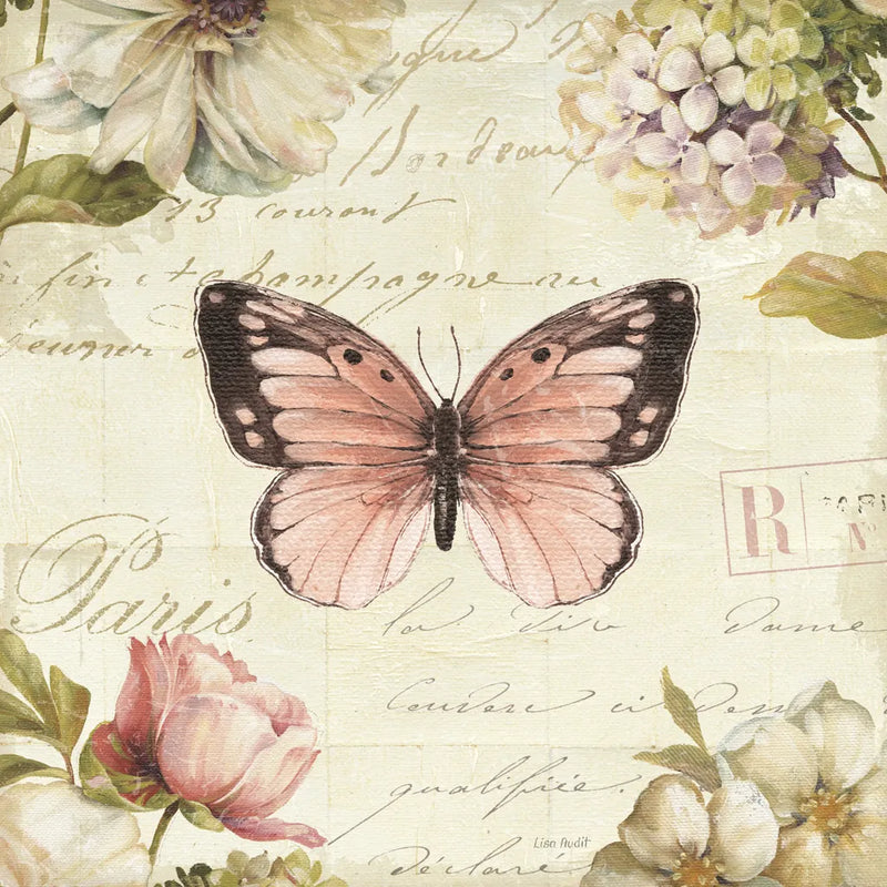 Marche de Fleurs Butterfly I by Lisa Audit. SKU 10092a. Archival Giclee Fine art print for wall decor.