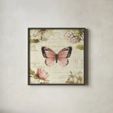 Marche de Fleurs Butterfly I by Lisa Audit. Shown in a sleek black glass frame for a contemporary gallery look. Available as an archival giclee rolled canvas, fine art paper, or poster print. SKU 10092a.