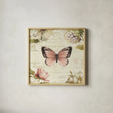 Marche de Fleurs Butterfly I by Lisa Audit. Shown in a natural wood glass frame for a timeless modern aesthetic. Available as an archival giclee rolled canvas, fine art paper, or poster print. SKU 10092a.