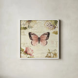 Marche de Fleurs Butterfly I by Lisa Audit. Shown in a crisp white glass frame for a clean and minimalist style. Available as an archival giclee rolled canvas, fine art paper, or poster print. SKU 10092a.