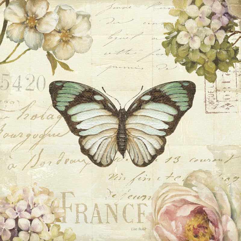 Marche de Fleurs Butterfly II by Lisa Audit. SKU 10093a. Archival Giclee Fine art print for wall decor.