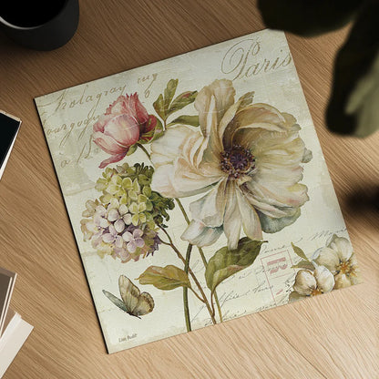 Marche de Fleurs II by Lisa Audit. Shown as a detailed flat fine art print, highlighting archival giclee quality. Available as an archival giclee rolled canvas, fine art paper, or poster print. SKU 5773a.