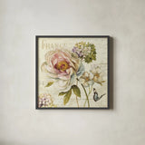 Marche de Fleurs III Crop by Lisa Audit. Shown in a sleek black glass frame for a contemporary gallery look. Available as an archival giclee rolled canvas, fine art paper, or poster print. SKU 5774a.