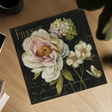 Marche de Fleurs III on Black by Lisa Audit. Shown as a detailed flat fine art print, highlighting archival giclee quality. Available as an archival giclee rolled canvas, fine art paper, or poster print. SKU 7878a.