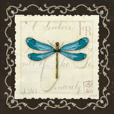 Marche de Fleurs Teal Dragonfly by Lisa Audit. SKU 10306a. Archival Giclee Fine art print for wall decor.