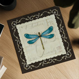 Marche de Fleurs Teal Dragonfly by Lisa Audit. Shown as a detailed flat fine art print, highlighting archival giclee quality. Available as an archival giclee rolled canvas, fine art paper, or poster print. SKU 10306a.