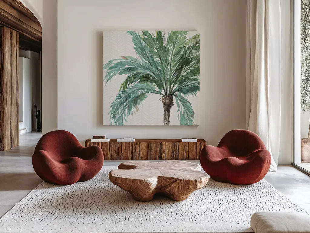 Mixed Greens IV by Lisa Audit. Shown as extra-large giant wall art in a modern living room. Available as an archival giclee rolled canvas, fine art paper, or poster print. SKU 36462a.