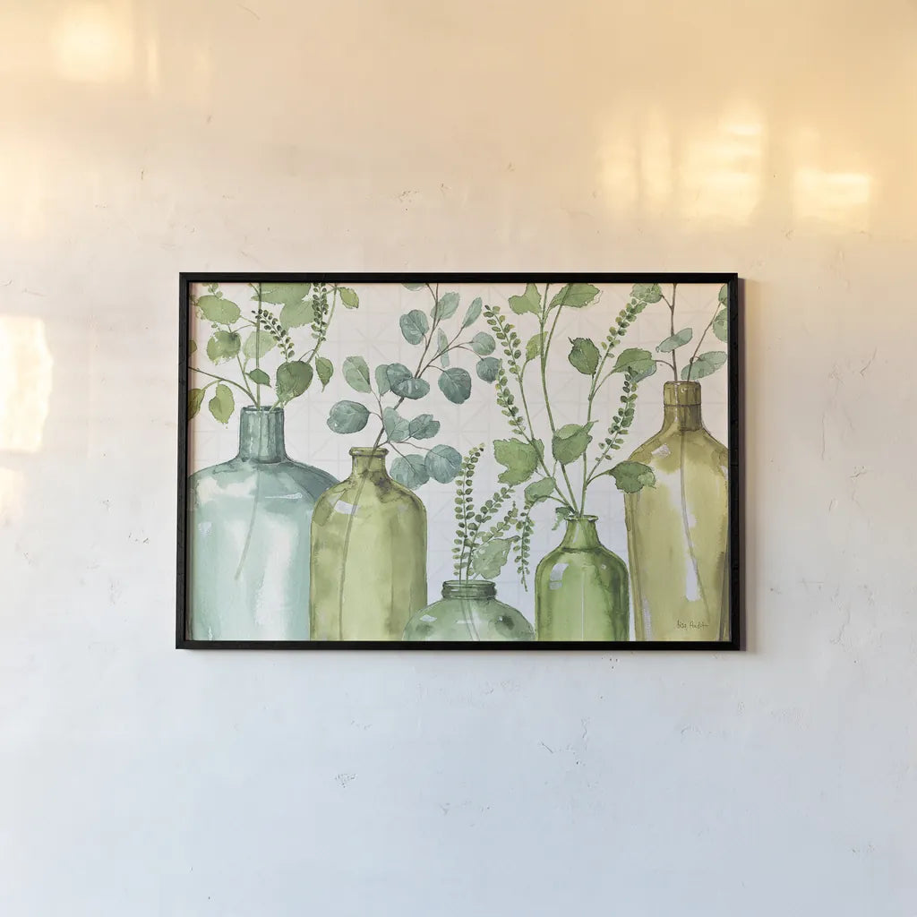 Mixed Greens L by Lisa Audit. shown as a paper print in a black flame. Available as a archival giclee rolled canvas, fine art paper, or poster print. SKU 36526i.