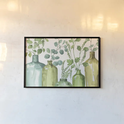 Mixed Greens L on White by Lisa Audit. shown as a paper print in a black flame. Available as a archival giclee rolled canvas, fine art paper, or poster print. SKU 85858i.