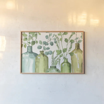 Mixed Greens L on White by Lisa Audit. shown as a paper print in a natural frame. Available as a archival giclee rolled canvas, fine art paper, or poster print. SKU 85858i.