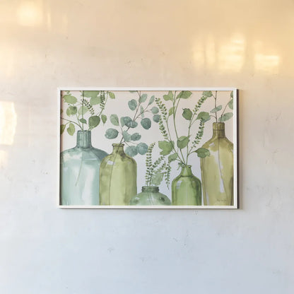 Mixed Greens L on White by Lisa Audit. shown as a paper print in a white frame. Available as a archival giclee rolled canvas, fine art paper, or poster print. SKU 85858i.
