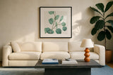 Mixed Greens LI by Lisa Audit. Displayed in a glass frame with matte in a clean modern living room. Available as an archival giclee rolled canvas, fine art paper, or poster print. SKU 36527a.