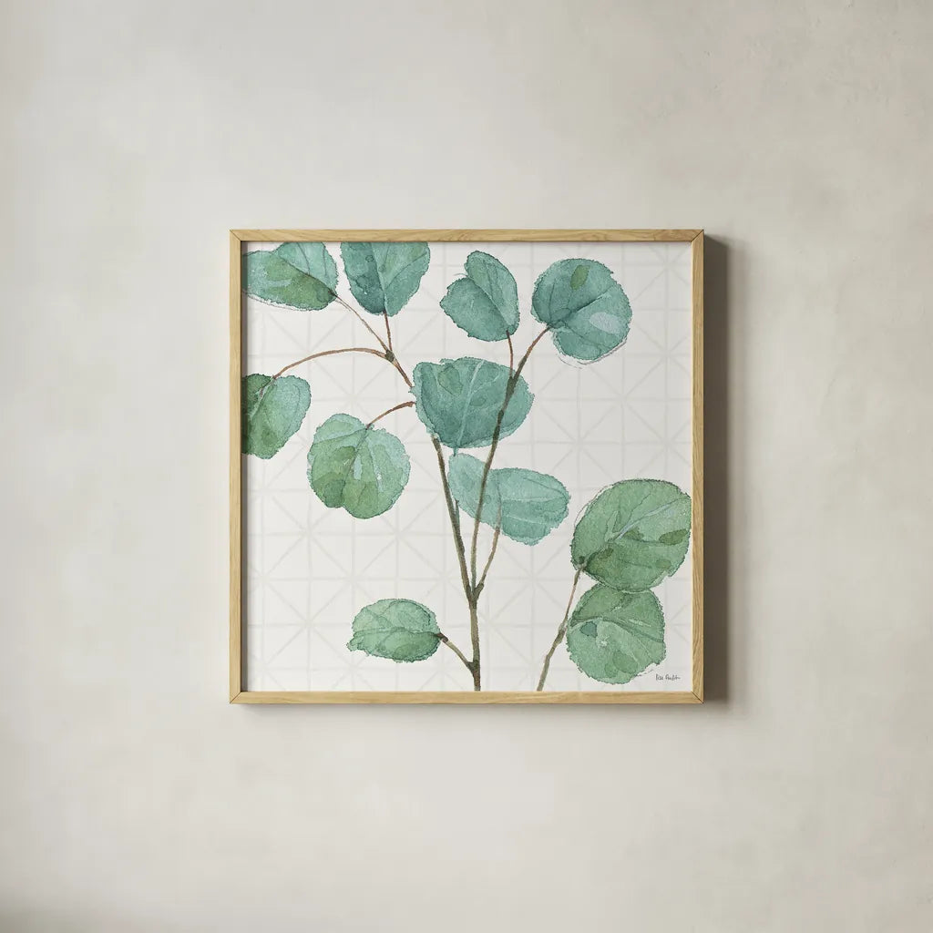 Mixed Greens LII by Lisa Audit. Shown in a natural wood glass frame for a timeless modern aesthetic. Available as an archival giclee rolled canvas, fine art paper, or poster print. SKU 36528a.