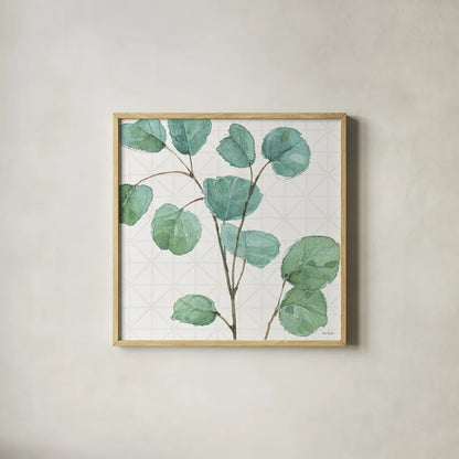 Mixed Greens LII by Lisa Audit. Shown in a natural wood glass frame for a timeless modern aesthetic. Available as an archival giclee rolled canvas, fine art paper, or poster print. SKU 36528a.