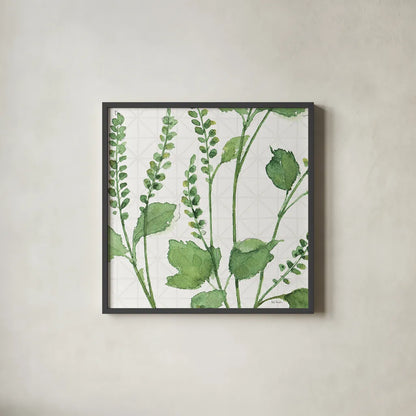 Mixed Greens LIV by Lisa Audit. Shown in a sleek black glass frame for a contemporary gallery look. Available as an archival giclee rolled canvas, fine art paper, or poster print. SKU 36530a.