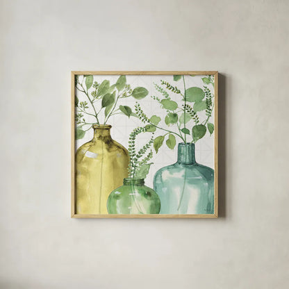 Mixed Greens LV by Lisa Audit. Shown in a natural wood glass frame for a timeless modern aesthetic. Available as an archival giclee rolled canvas, fine art paper, or poster print. SKU 36531a.