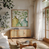 Mixed Greens LV by Lisa Audit. Shown in a natural wood frame in a cozy modern living room. Available as an archival giclee rolled canvas, fine art paper, or poster print. SKU 36531a.