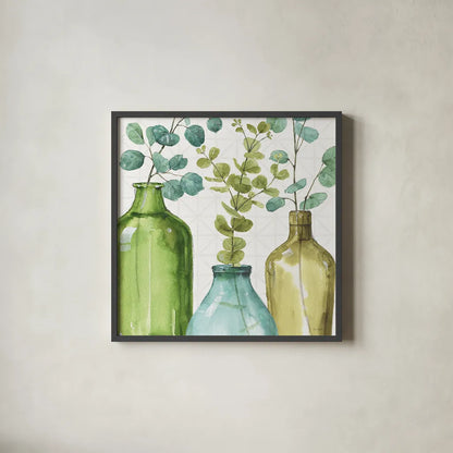Mixed Greens LVI by Lisa Audit. Shown in a sleek black glass frame for a contemporary gallery look. Available as an archival giclee rolled canvas, fine art paper, or poster print. SKU 36532a.