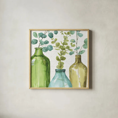 Mixed Greens LVI by Lisa Audit. Shown in a natural wood glass frame for a timeless modern aesthetic. Available as an archival giclee rolled canvas, fine art paper, or poster print. SKU 36532a.