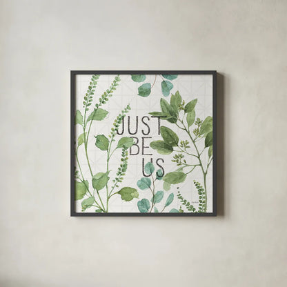 Mixed Greens LXV by Lisa Audit. Shown in a sleek black glass frame for a contemporary gallery look. Available as an archival giclee rolled canvas, fine art paper, or poster print. SKU 36540a.