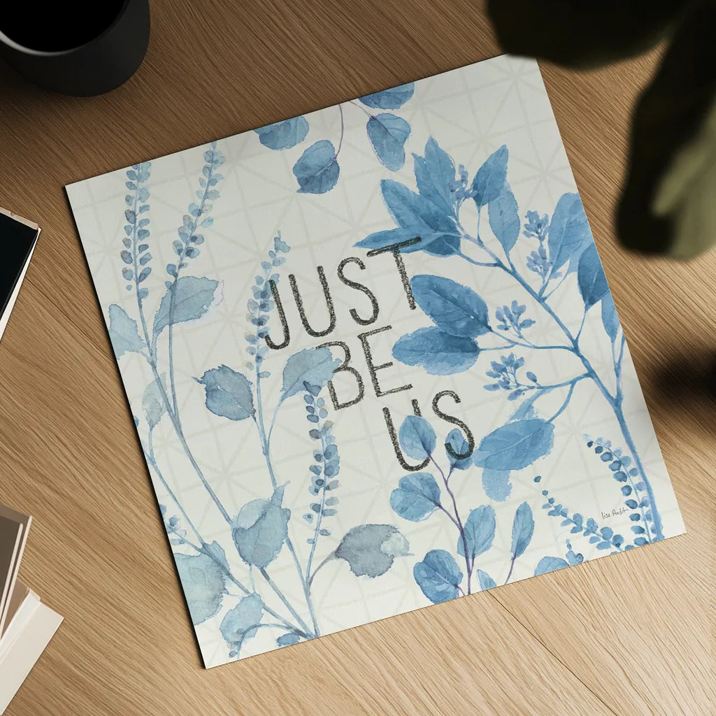 Mixed Greens LXV Blue by Lisa Audit. Shown as a detailed flat fine art print, highlighting archival giclee quality. Available as an archival giclee rolled canvas, fine art paper, or poster print. SKU 42750a.