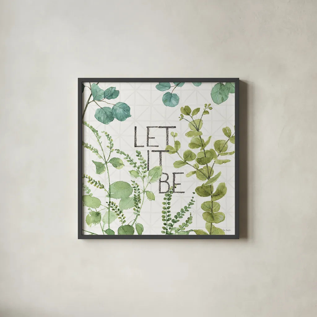 Mixed Greens LXVI by Lisa Audit. Shown in a sleek black glass frame for a contemporary gallery look. Available as an archival giclee rolled canvas, fine art paper, or poster print. SKU 36541a.
