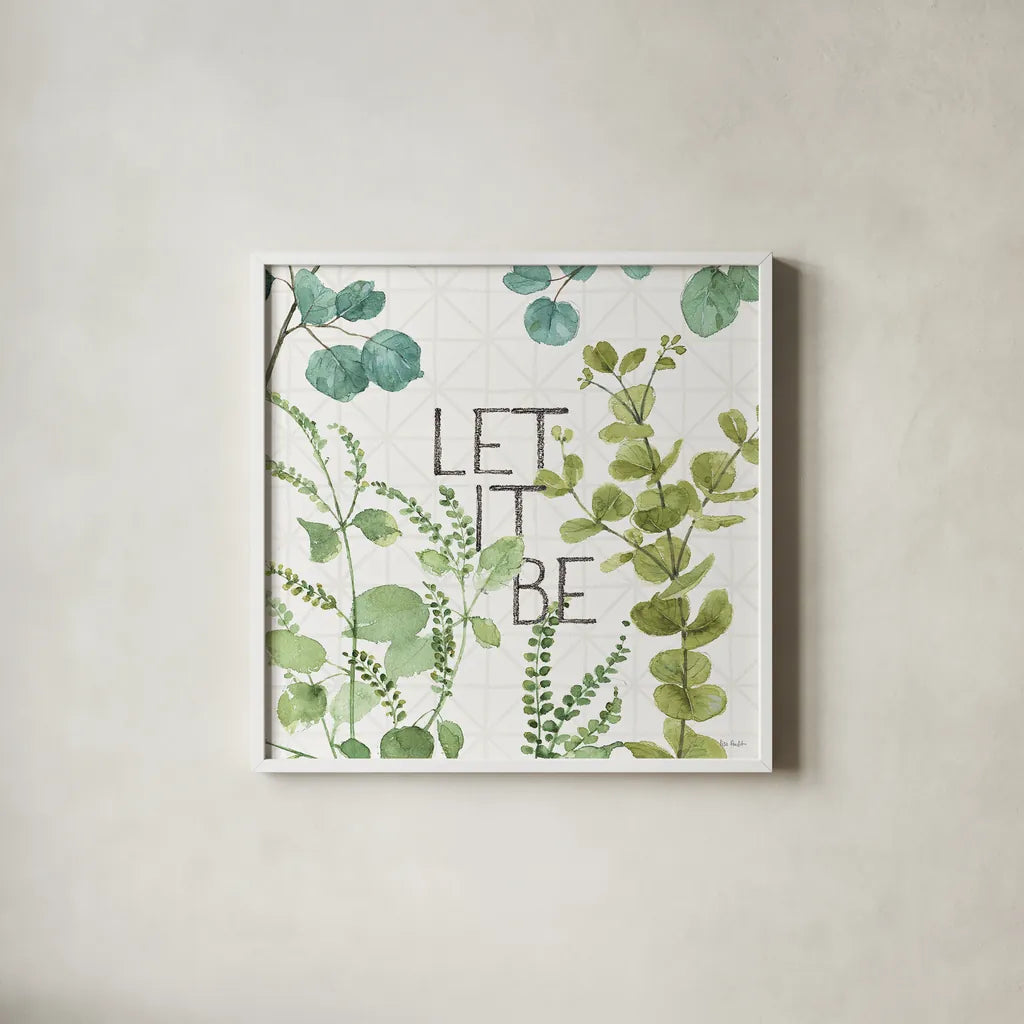 Mixed Greens LXVI by Lisa Audit. Shown in a crisp white glass frame for a clean and minimalist style. Available as an archival giclee rolled canvas, fine art paper, or poster print. SKU 36541a.