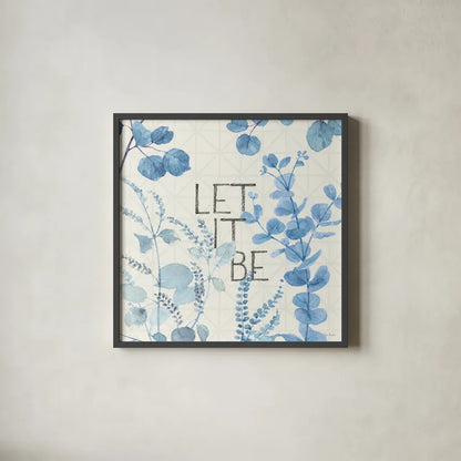 Mixed Greens LXVI Blue by Lisa Audit. Shown in a sleek black glass frame for a contemporary gallery look. Available as an archival giclee rolled canvas, fine art paper, or poster print. SKU 42751a.