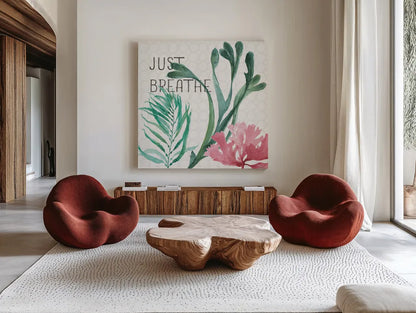 Mixed Greens LXVII by Lisa Audit. Shown as extra-large giant wall art in a modern living room. Available as an archival giclee rolled canvas, fine art paper, or poster print. SKU 36542a.