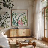 Mixed Greens LXVIII by Lisa Audit. Shown in a natural wood frame in a cozy modern living room. Available as an archival giclee rolled canvas, fine art paper, or poster print. SKU 36543a.