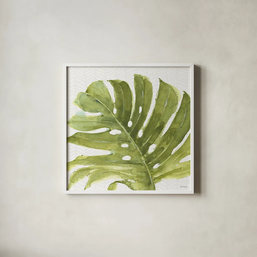 Mixed Greens LXXI by Lisa Audit. Shown in a crisp white glass frame for a clean and minimalist style. Available as an archival giclee rolled canvas, fine art paper, or poster print. SKU 36547a.