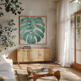 Mixed Greens LXXII by Lisa Audit. Shown in a natural wood frame in a cozy modern living room. Available as an archival giclee rolled canvas, fine art paper, or poster print. SKU 36548a.