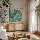 Mixed Greens LXXIII by Lisa Audit. Shown in a natural wood frame in a cozy modern living room. Available as an archival giclee rolled canvas, fine art paper, or poster print. SKU 36549a.