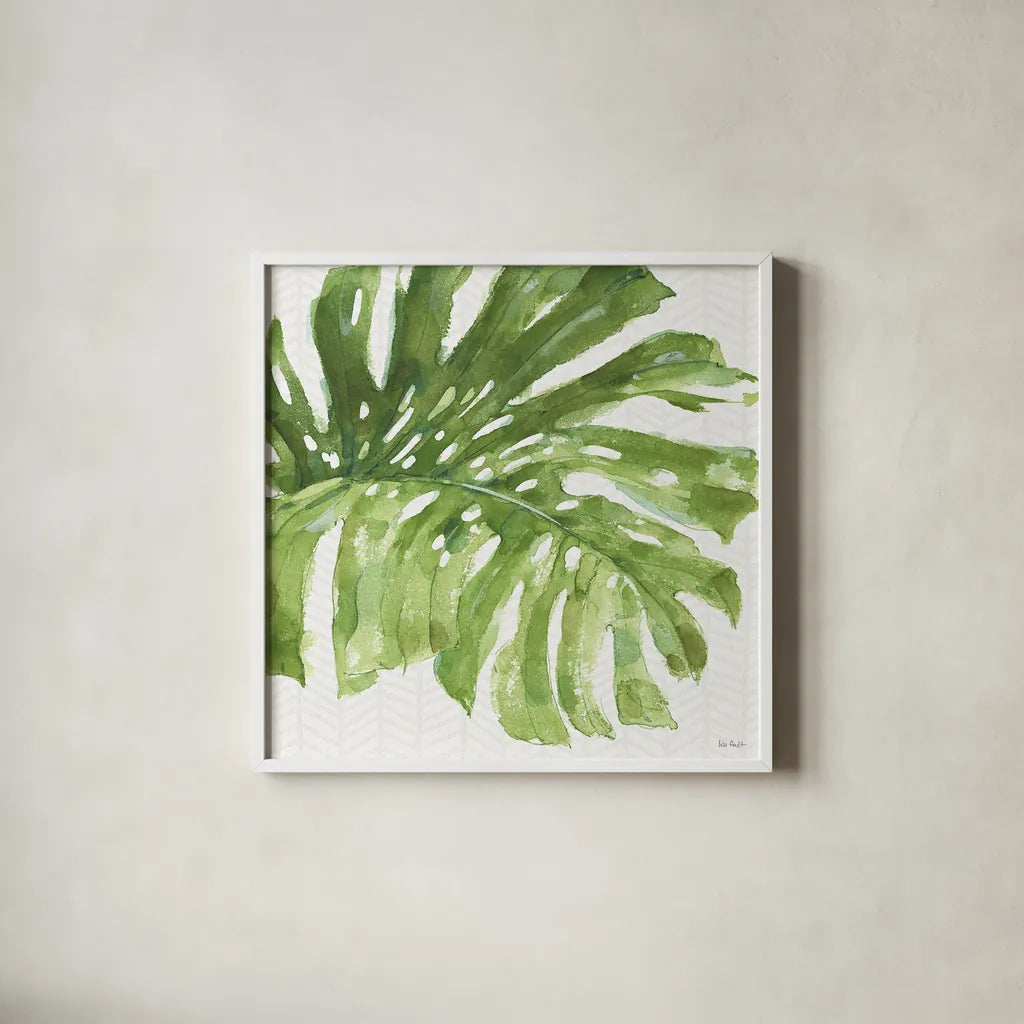 Mixed Greens LXXIV by Lisa Audit. Shown in a crisp white glass frame for a clean and minimalist style. Available as an archival giclee rolled canvas, fine art paper, or poster print. SKU 36550a.