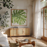 Mixed Greens LXXIV by Lisa Audit. Shown in a natural wood frame in a cozy modern living room. Available as an archival giclee rolled canvas, fine art paper, or poster print. SKU 36550a.