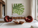 Mixed Greens LXXIV on Pink by Lisa Audit. Shown as extra-large giant wall art in a modern living room. Available as an archival giclee rolled canvas, fine art paper, or poster print. SKU 55312a.