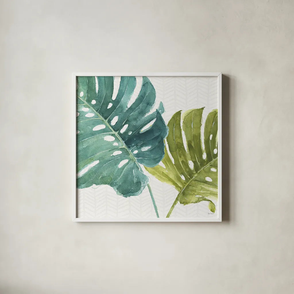 Mixed Greens LXXV by Lisa Audit. Shown in a crisp white glass frame for a clean and minimalist style. Available as an archival giclee rolled canvas, fine art paper, or poster print. SKU 36551a.