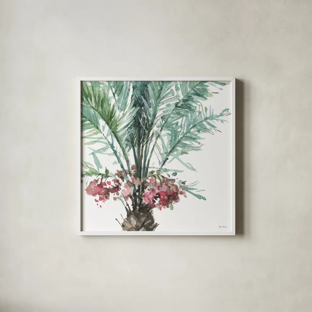 Mixed Greens V on White by Lisa Audit. Shown in a crisp white glass frame for a clean and minimalist style. Available as an archival giclee rolled canvas, fine art paper, or poster print. SKU 82377a.