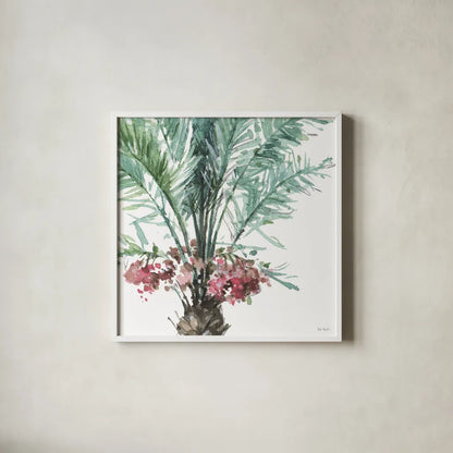 Mixed Greens V on White by Lisa Audit. Shown in a crisp white glass frame for a clean and minimalist style. Available as an archival giclee rolled canvas, fine art paper, or poster print. SKU 82377a.