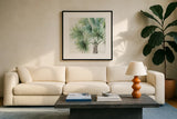 Mixed Greens VI by Lisa Audit. Displayed in a glass frame with matte in a clean modern living room. Available as an archival giclee rolled canvas, fine art paper, or poster print. SKU 36464a.